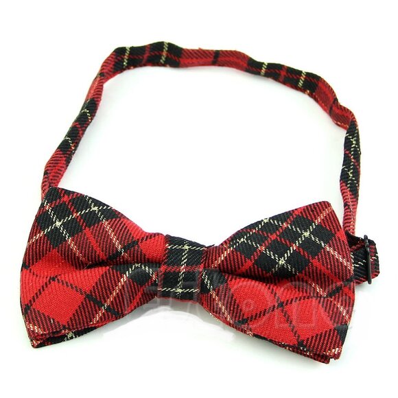 New Plaid Red Adjustable Bow Tie Men Boy - Picture 3 of 3